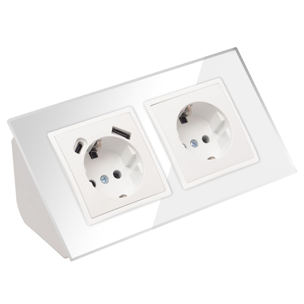 Glas Ecksteckdose Steckdose und Steckdose mit USB-C Produktbild 