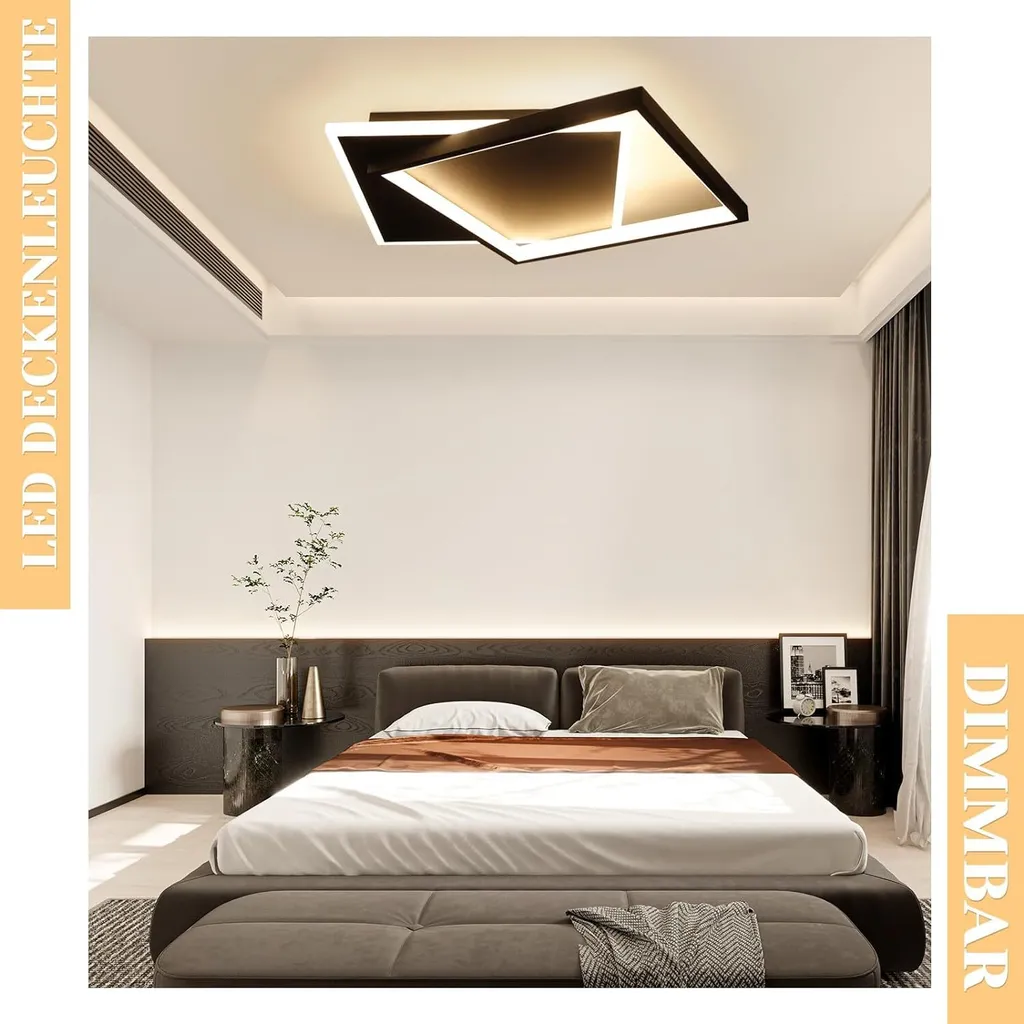 Plafonnier LED Dimmable avec Télécommande 44W Métal Noir pour Bureau