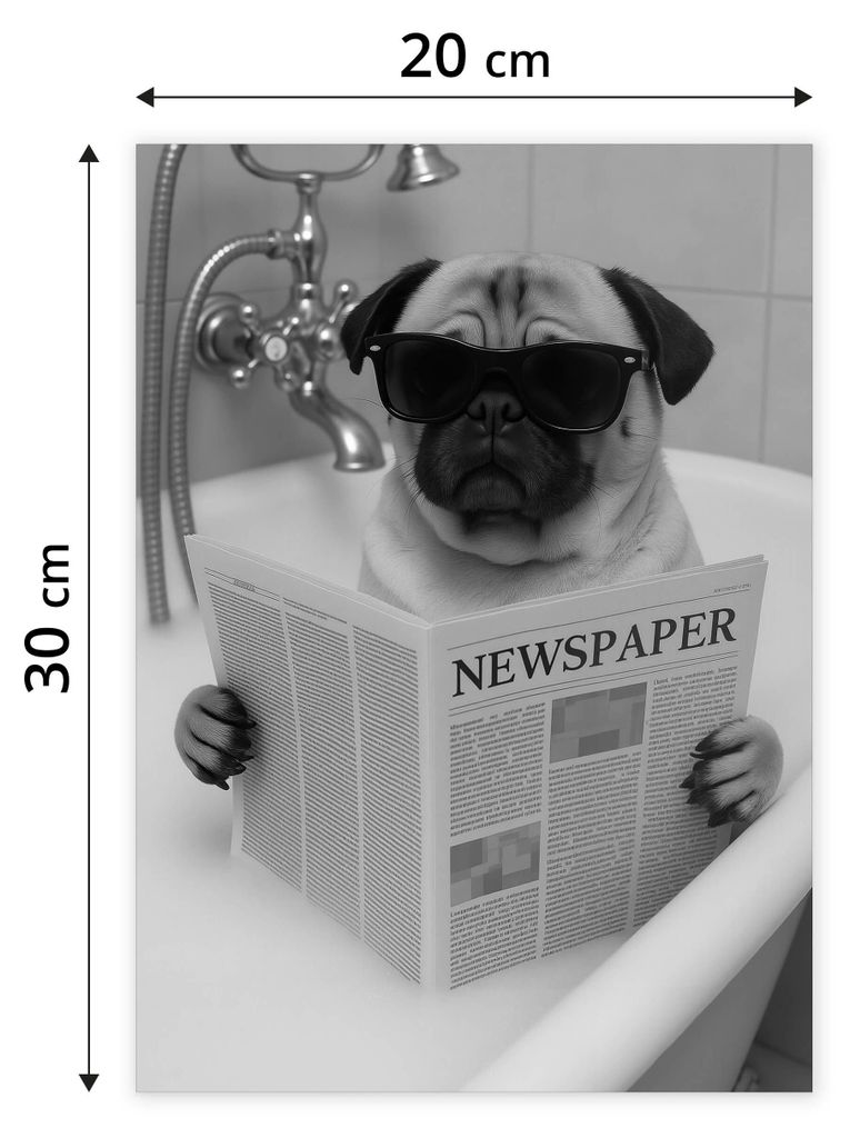 Muralo Poster für Badezimmer WC MOPS in Badewanne Zeitung Abstraktion 20x30cm