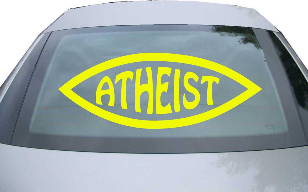 Indigos UG - Aufkleber Heckscheibe & Motorklappe DE2372 - neongelb - 600x225 mm - Atheist Fisch - Auto Scheiben Fenster Heckklappe Tuning Racing JD...