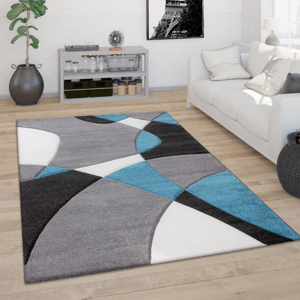 Teppich Wohnzimmer Kurzflor Modern 3D Look Konturenschnitt Produktbild 