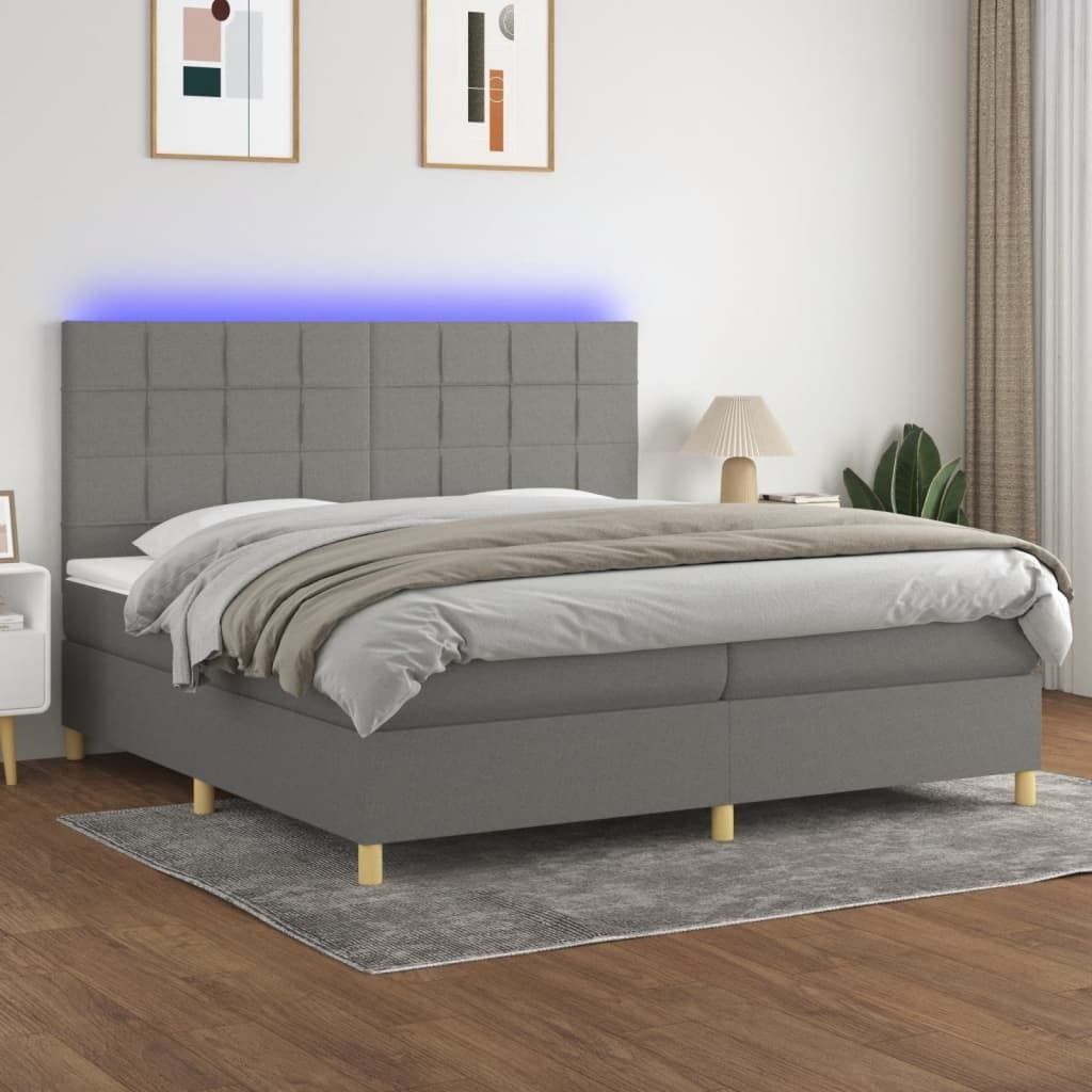 Maison Exclusive - Boxspringbett mit Matratze & LED Dunkelgrau 200x200 cm Stoff