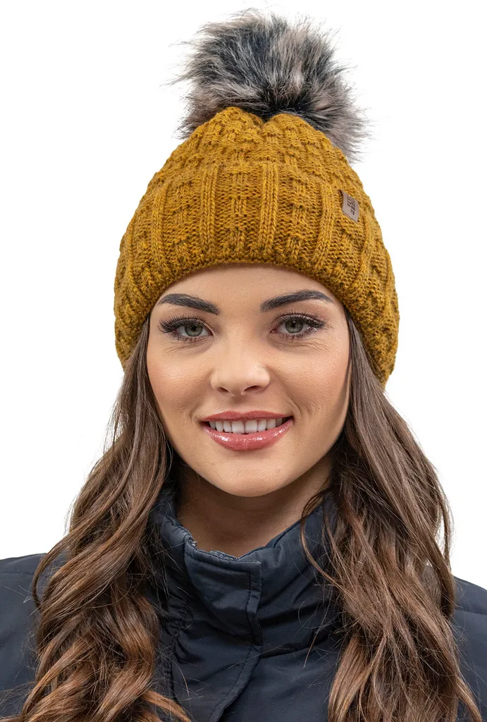 Vivisence Cappello Donna Giallo Scuro con Pompon: Caldo per Inverno - 1