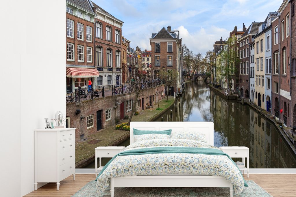 MuchoWow Fototapete für Wohnzimmer oder Schlafzimmer Wandtapete Vinyl Motivtapete Architektur - Utrecht - Kanal - 305x220 cm - Wandbilder