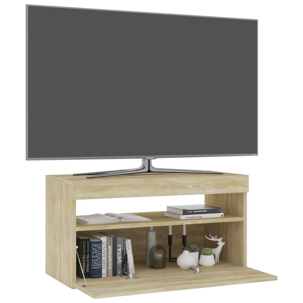 "Rabatt 2026"TV-Schrank/TV-Regal 1 PC Moderne HOMMIE - für Wohnzimmer, Esszimmer - mit LED-Leuchten Sonoma-Eiche 75x35x40 cm - TV-Schränke German...