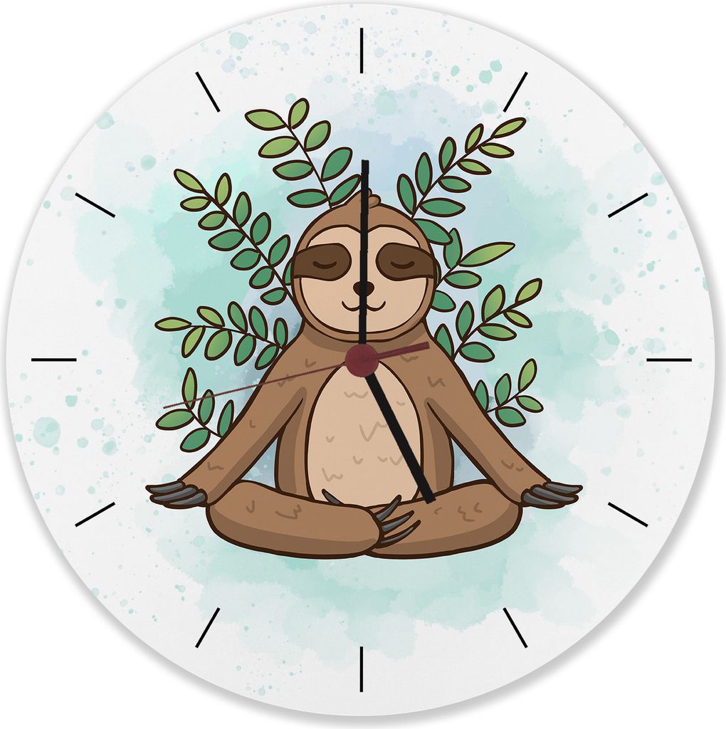 Faultier Meditation Wanduhr aus Alu Produktbild 