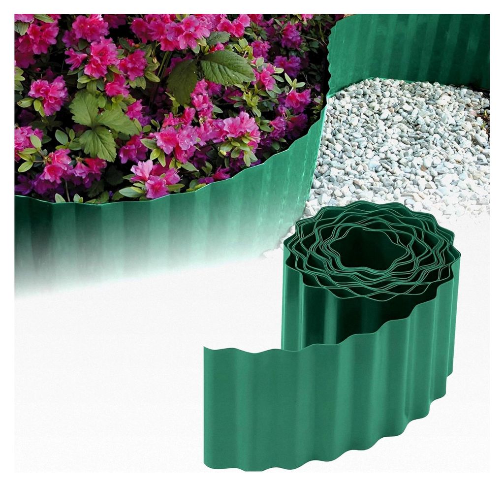 Rasenkante aus Kunststoff 9m, Höhe 25 cm - Beeteinfassung gewellt für Blumenbeete - Beetbegrenzung, flexibel, wetterbeständig, einfache Montage
