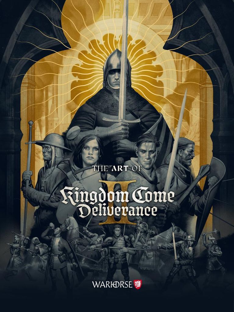 The cover art for "The Art of Kingdom Come: Deliverance II" book, featuring characters from the game and a stylized background.