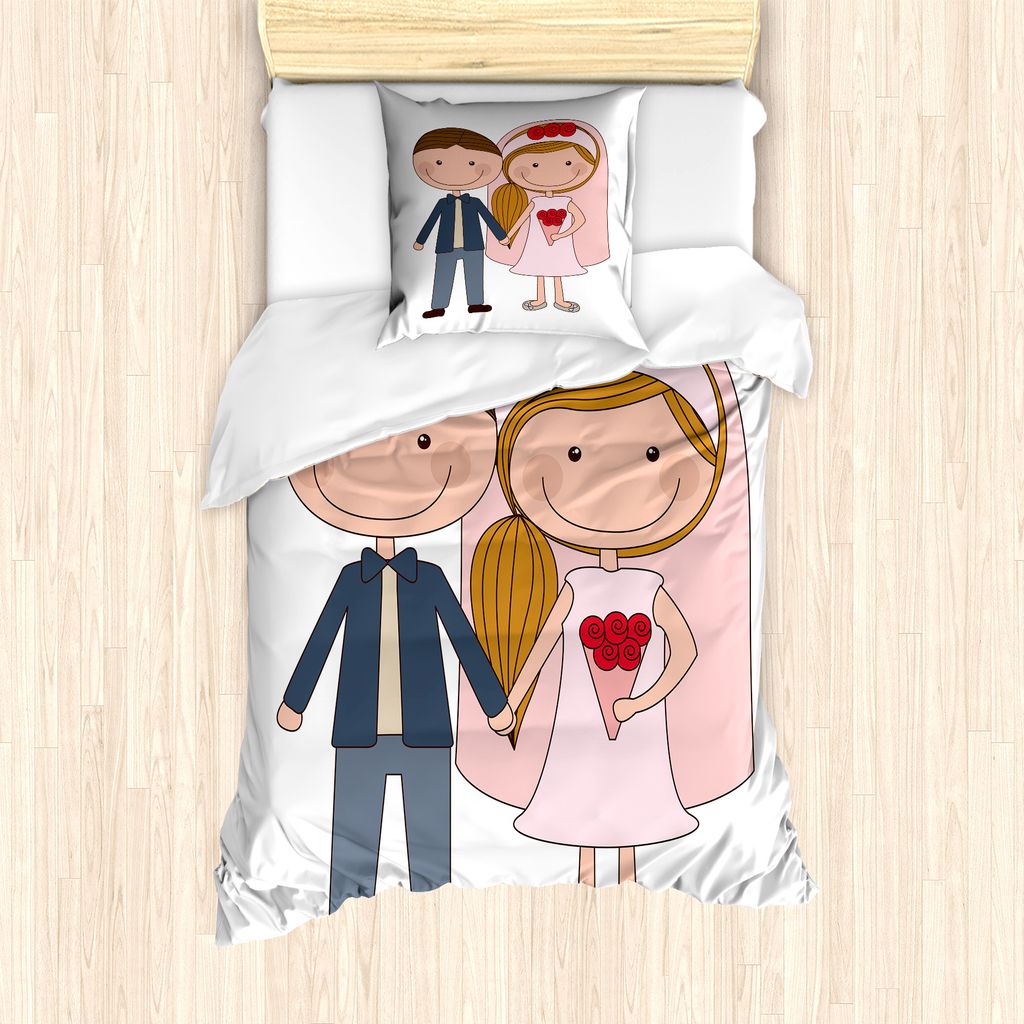 ABAKUHAUS Verlobungsfeier Bettbezug Set für Einzelbetten, Frischverheiratetes Paar, Milbensicher Allergiker geeignet mit Kissenbezug, 135 cm x 200...