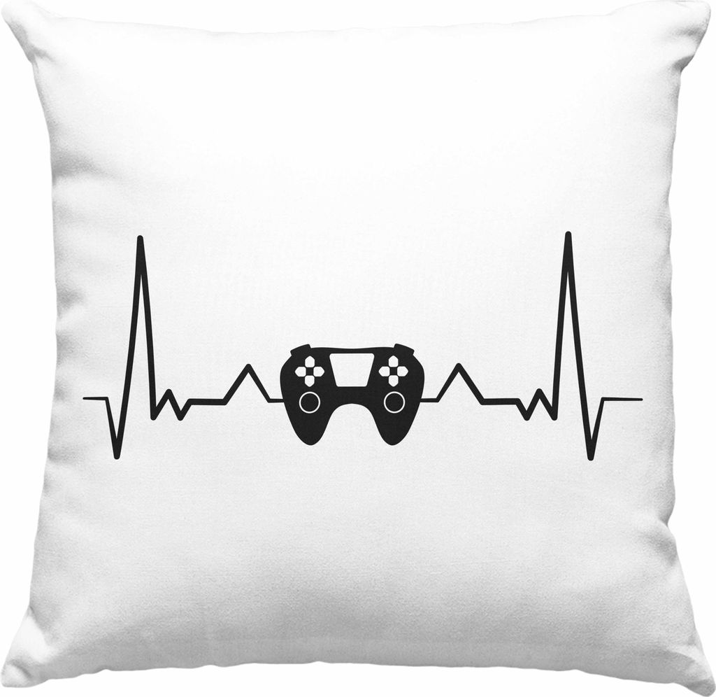 Trendation - Gamer Herzschlag Deko-Kissen mit Füllung 40x40 Geschenkidee Gamer Jungs (Blau)