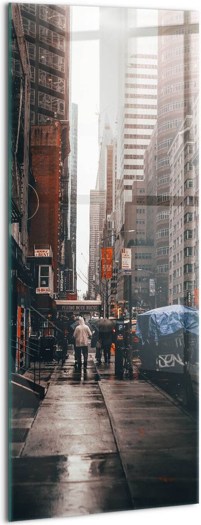 Designer Glasbild - Wandbild - Glas Bild - 50x125 cm - Straßen Und Menschen In New York