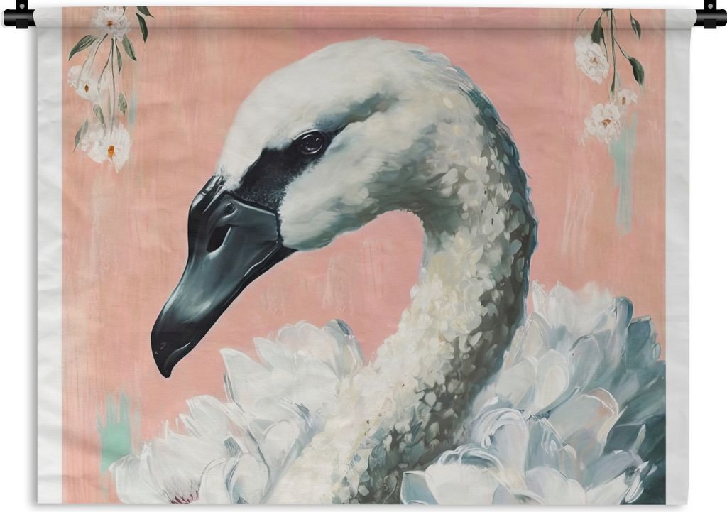 MuchoWow Wandteppich Wandbehang Schwan - Tiere - Blumen - Pastell - Weiß 120x90 cm Tapisserie Dekoration Wandtuch - Wohnen - Aufhänger für die...