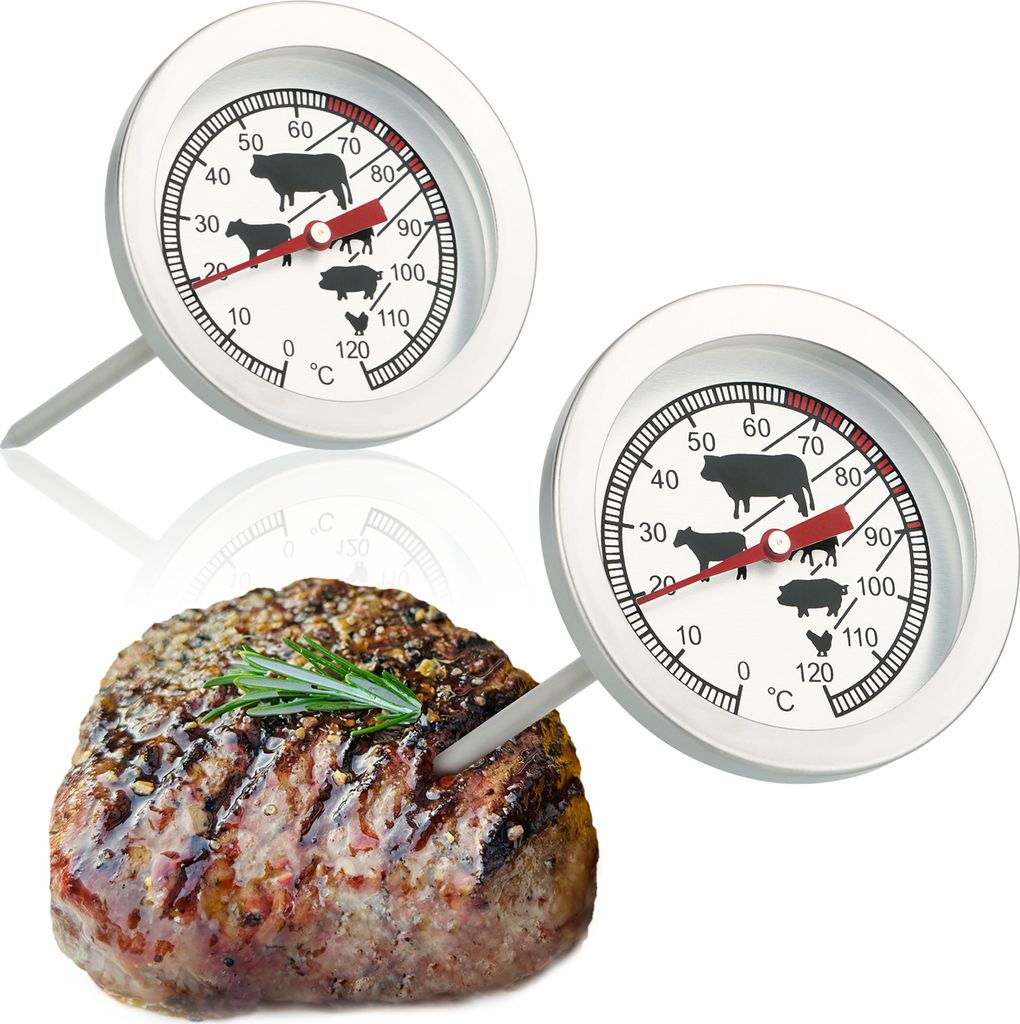 com-four® 2x Bratenthermometer aus Edelstahl - analoges Produktbild 