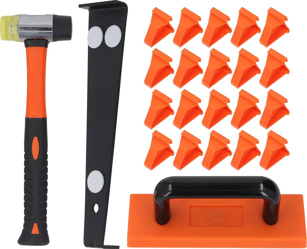 Kit de pose pour sol stratifié et parquet avec cale de frappe et tire-lame