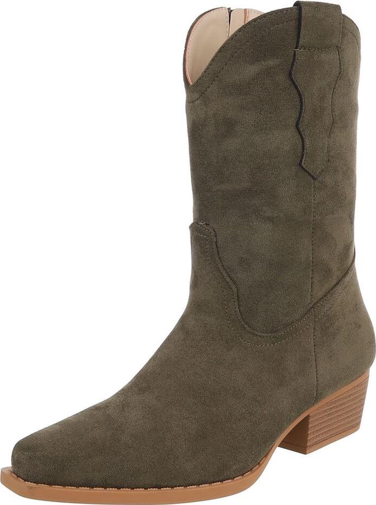 Ital-Design Damen Stiefeletten Wildlederoptik Western- & Bikerboots 90482510 Grün Gr. 36