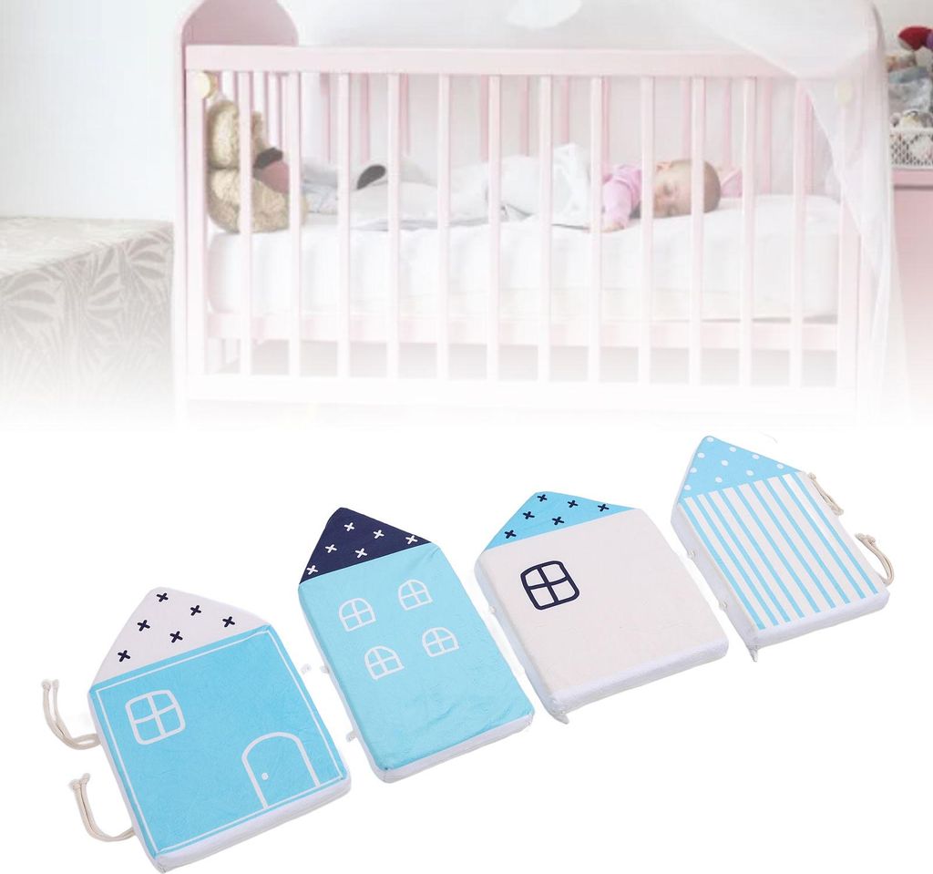 4 Stück Baumwoll-Haus-förmige Babybett-Stoßstangen-Pads, weich gepolstert, für Kinderbett, Kissen, Raumdekoration, Schutz