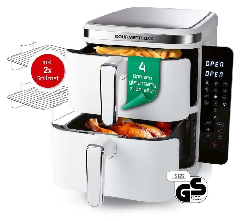 GOURMETmaxx FryUp Friggitrice Aria 10L 2800W Doppia Camera Verticale