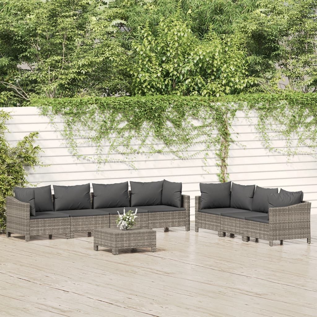 Maison Exclusive - 8-tlg. Garten-Lounge-Set mit Kissen Grau Poly Rattan
