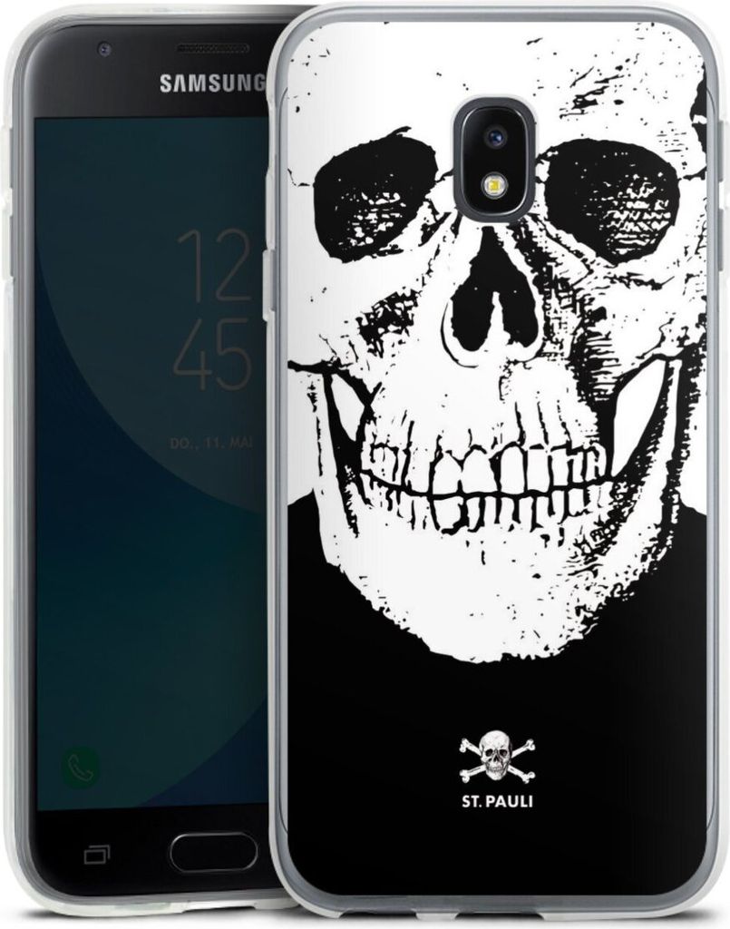 DeinDesign Handyhülle für Samsung Galaxy J3 Duos (2017) Silikon Hülle Case Smartphone Schutzhülle FC St. Pauli Offizielles Lizenzprodukt Totenkopf