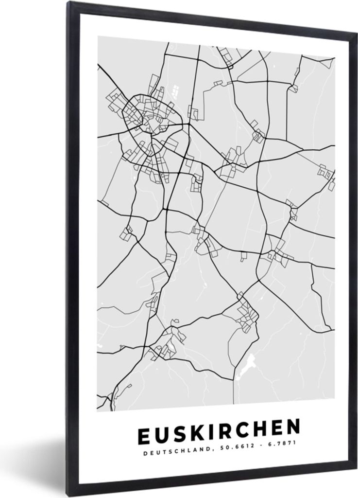 MuchoWow Gerahmtes Poster Euskirichen - Stadtplan - Karte - Deutschland 60x90 cm - Poster mit Schwarzem Bilderrahmen Wandposter Rahmen Foto Bilde...