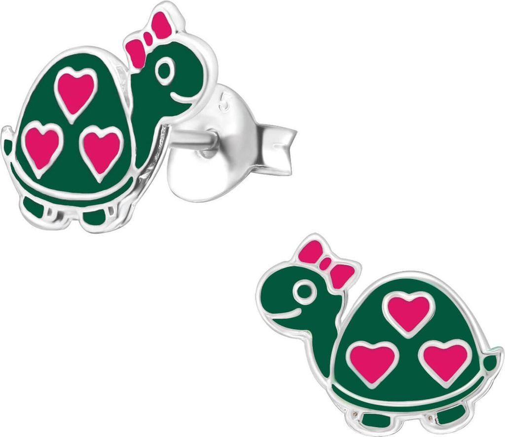 Ohrringe Ohrstecker 925 Sterling Silber Schildkröte mit Herzen