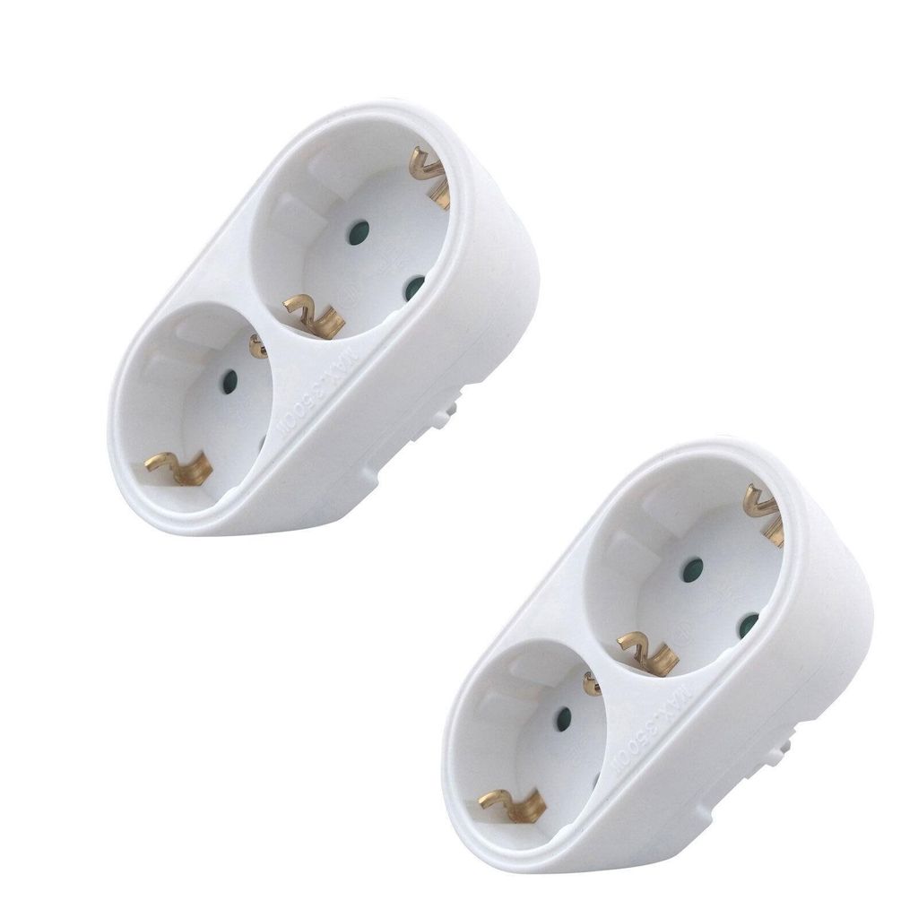 AIORBER 2er Set steckdosenadapter 2fach, Vertikal doppelstecker für steckdose, 3500W steckdosenadapter, 9 × 5 × 8 cm, Weiß