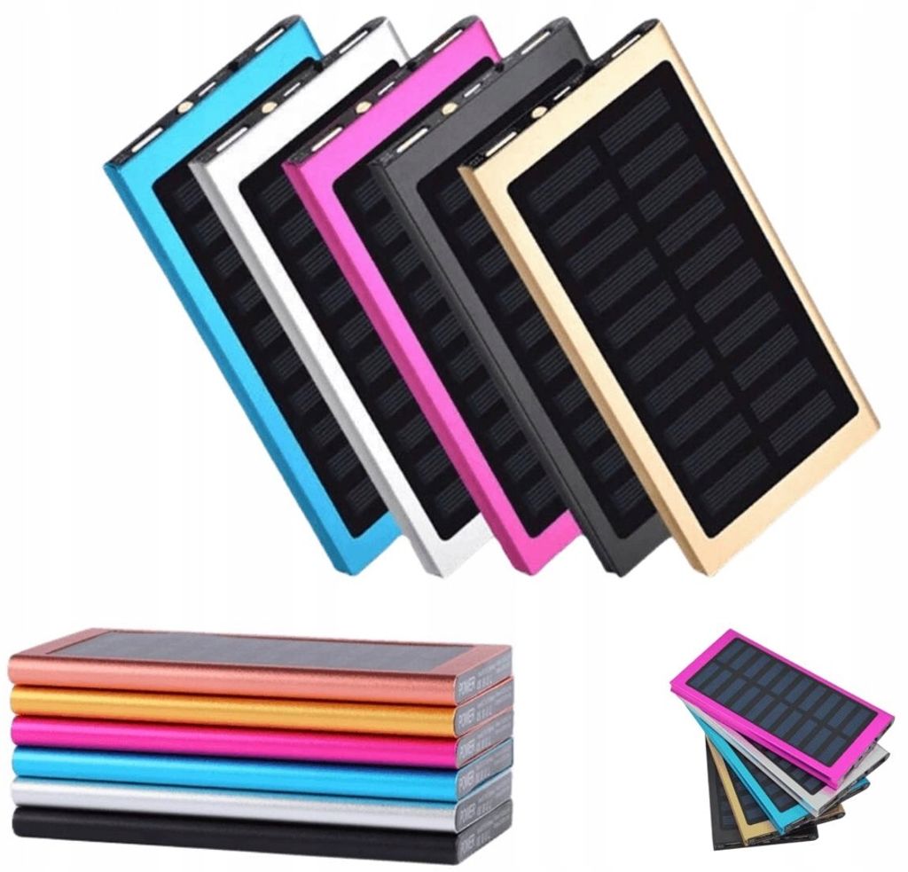 Solar Powerbank 20000Mah Mit Taschenlampe 2X Usb Led Wasserdicht 6 Farben