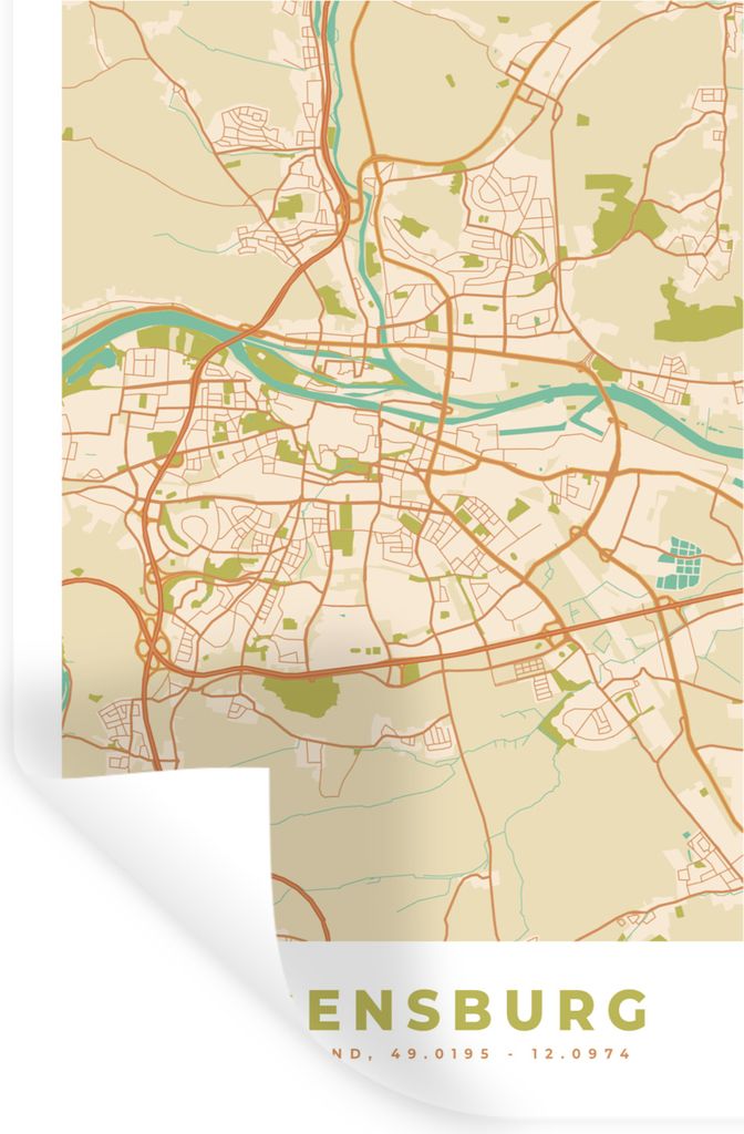MuchoWow Wandtattoo Wandsticker Wandaufkleber Regensburg - Karte - Vintage - Stadtplan 60x90 cm Selbstklebend und Repositionierbar - Sticker - De...