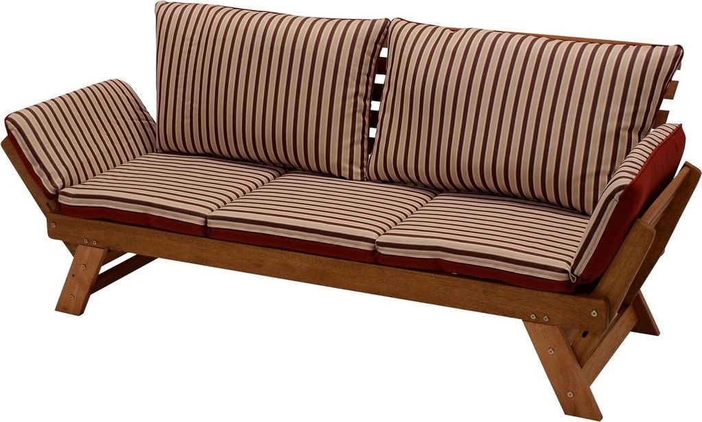 Liegesofa, Gartenliege, Sonnenliege Wendeaufliege rot/beige, Eukalyptus geölt