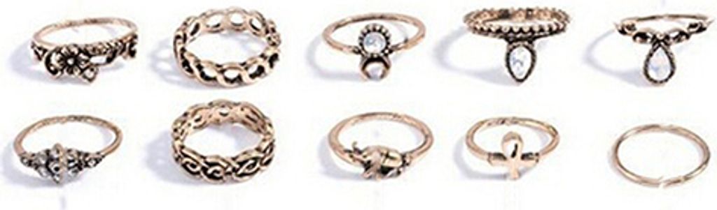 10-teiliges Damen-Punk-Vintage-Hohlblumen-Schmuck-Midi-Knöchelring-Set-Gold