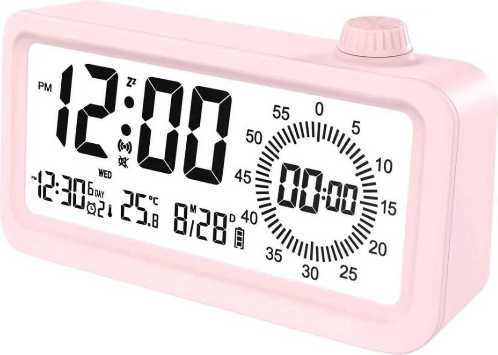 INF Smart Wecker mit LCD, Nachtlicht und Countdown-Timer, für Zuhause Rosa