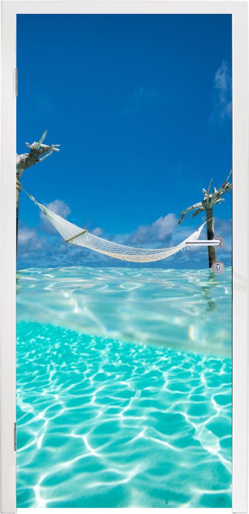 MuchoWow Türtapete Selbstklebende Türfolie Sommer - Meer - Hängematte 95x215 cm Türposter Türaufkleber Klebefolie Türklebefolie - Tür Tape...