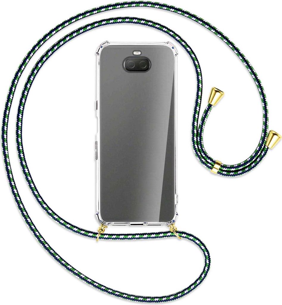 Handykette Backcover-Schutzhülle mit Band (Metall goldfarben) für Sony Xperia 10 Plus - grün/blau/weiß