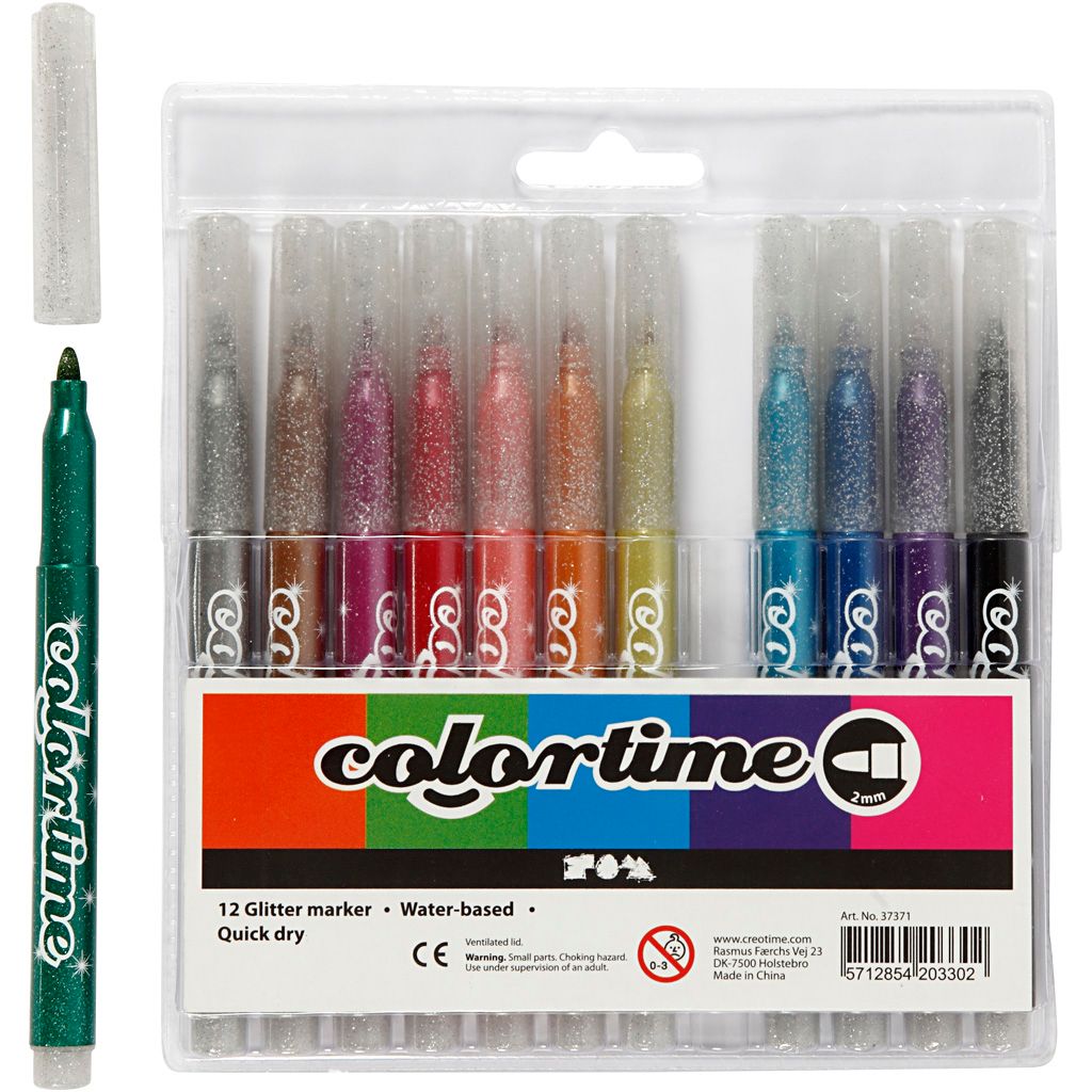 Colortime Glitter Marker, Strichstärke: 4,2 mm, Sortierte Farben, 12Stck.