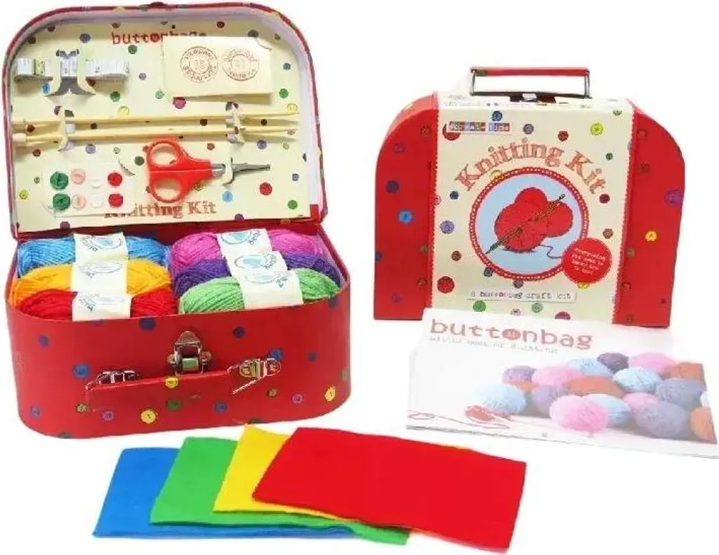 Coffret d'initiation au tricot Buttonbag pour enfant avec laine et aiguilles