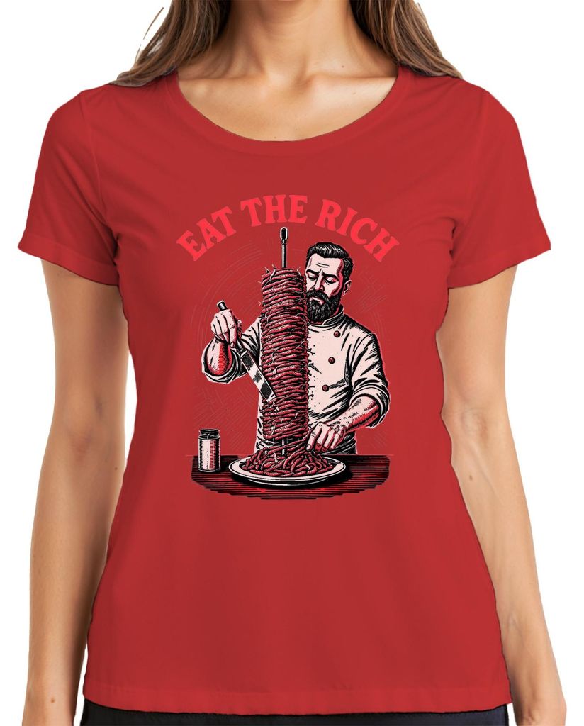 Eat The Rich Koch Döner Spieß Messer rot schwarz sarkastisch Damen T-Shirt, Rot, XXL
