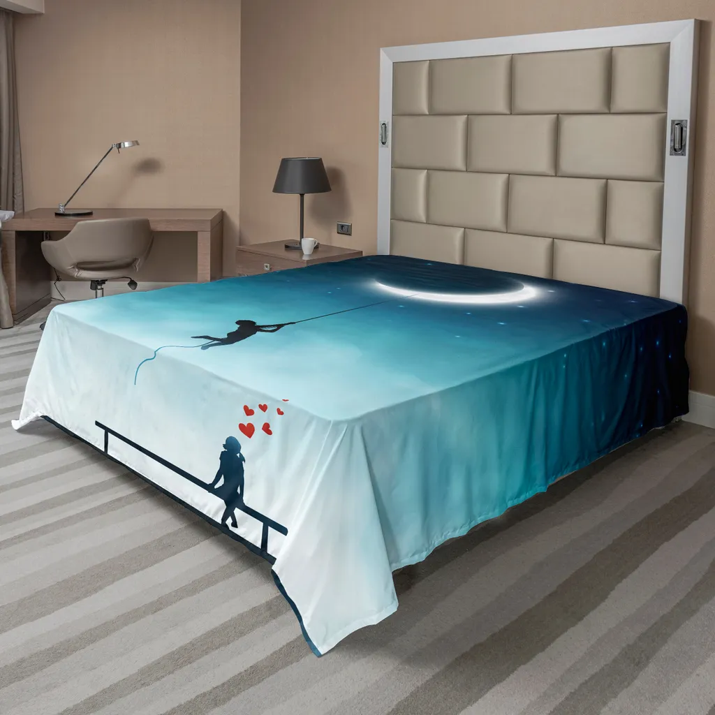 Drap supérieur doux motif lune et banc 266x260 cm coloris bleu et blanc