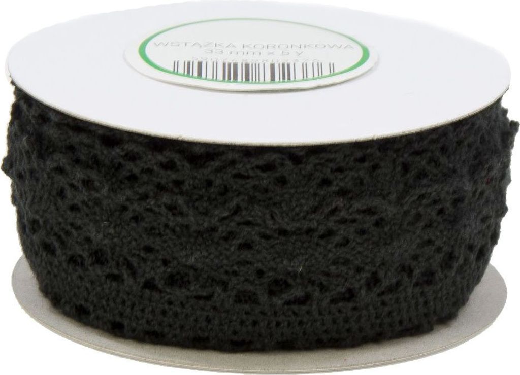 Baumwollspitze Spitze Spitzenborte Spitzenband Klöppelspitze 3.3cm/4.55m, schwarz