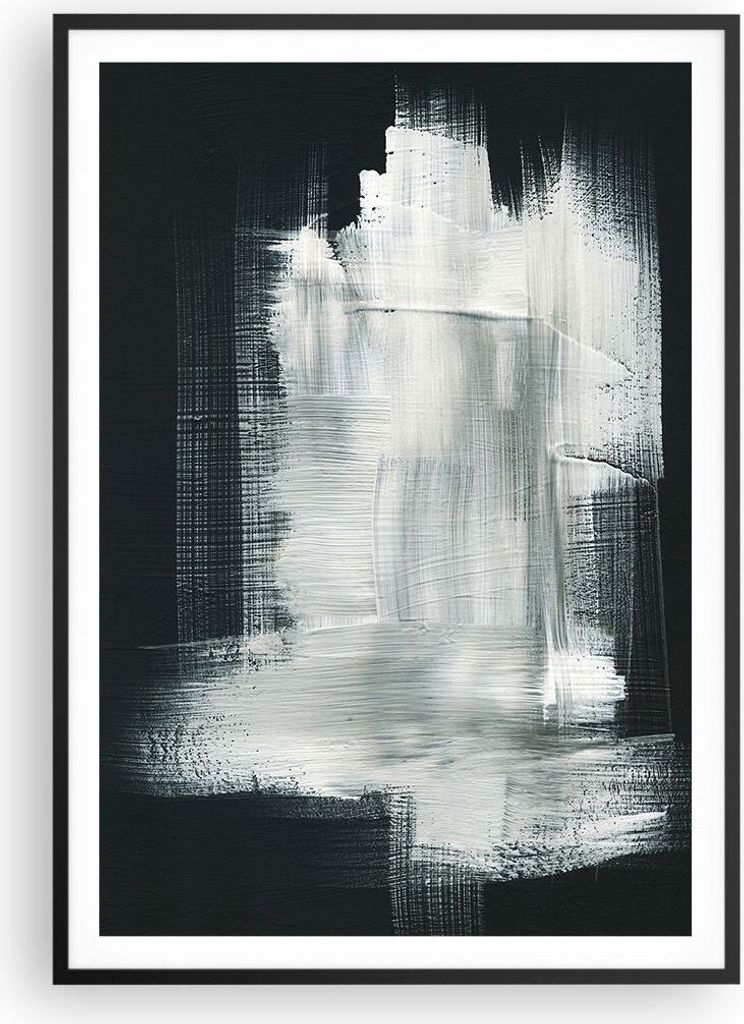 Gerahmtes Poster - Schwarzer Rahmen - Abstraktion Schwarz Weiß - 70x100 cm - Wand Bild - Wanddeko - Wandbilder - Wandposter - Bilderrahmen - Bilde...