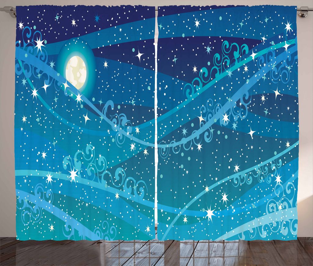 ABAKUHAUS Sternenklare Nacht Rustikaler Vorhang, Vollmond-Open Sky, Wohnzimmer Universalband Gardinen mit Schlaufen und Haken, 280 x 175 cm, Marine...