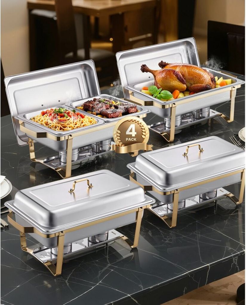 Chafing Dish Set 7,5L/4L - Edelstahl Speisenwärmer für Buffet Hochzeit - Goldener Chafing Dish für Hochzeit und Buffet - 7,5L/4L Edelstahl Speis...