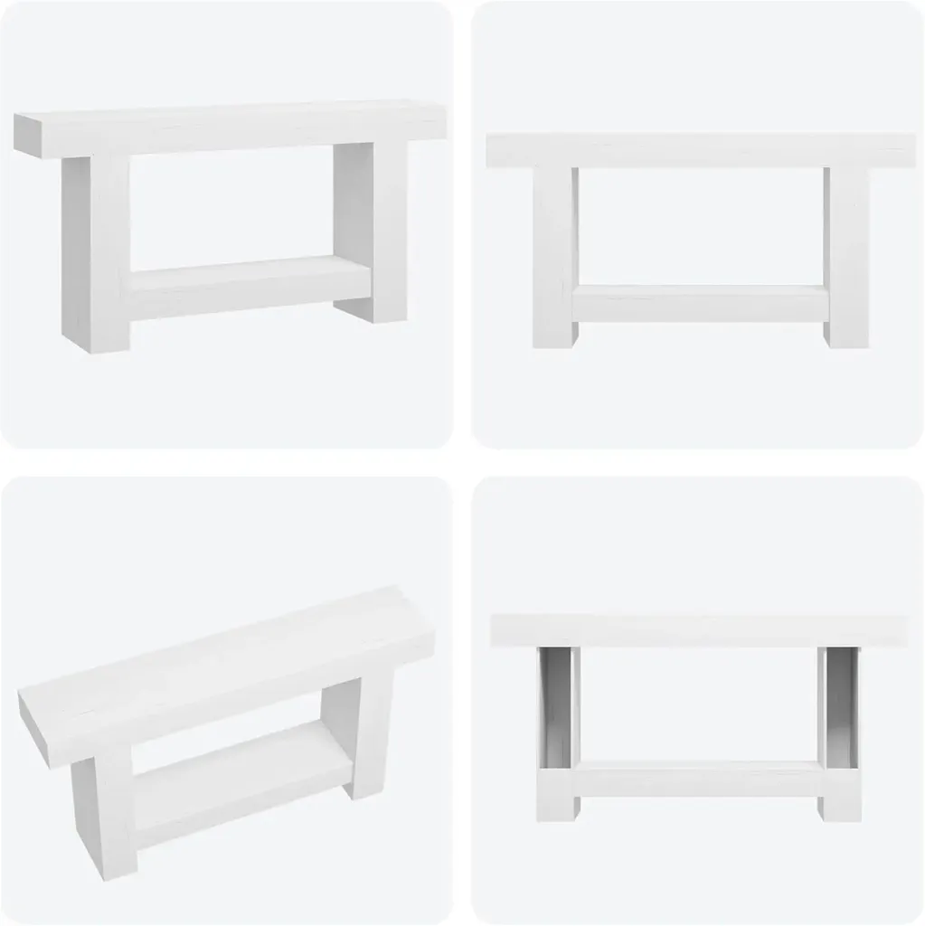 Table d'entrée en bois blanc 160 cm style antique avec étagère de rangement
