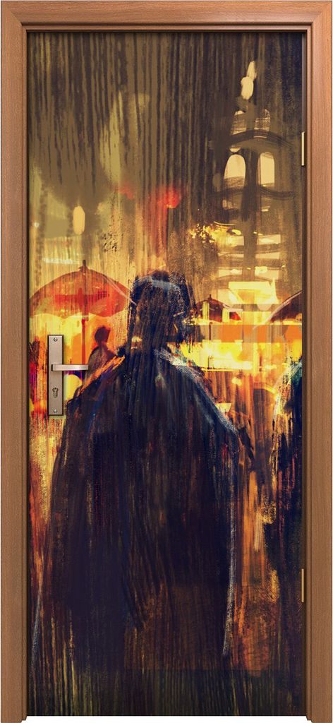 Türposter 80x200 cm Türaufkleber Türtapete Türfolie Klebefolie Menschenmenge mit Regenschirmen Nacht