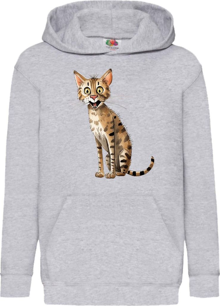 Kinder Kapuzenpullover Funny Cats Breeds Savannah Cat, 12-13 Jahr - 152 / Grau