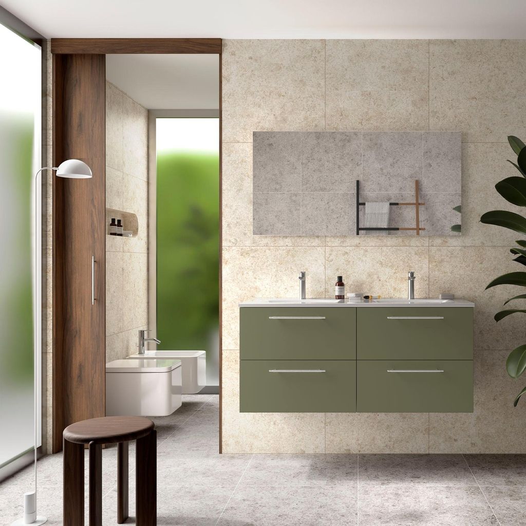 Badezimmermöbel SILANE 1200 4 Schubladen GREEN SATIN + Waschtisch