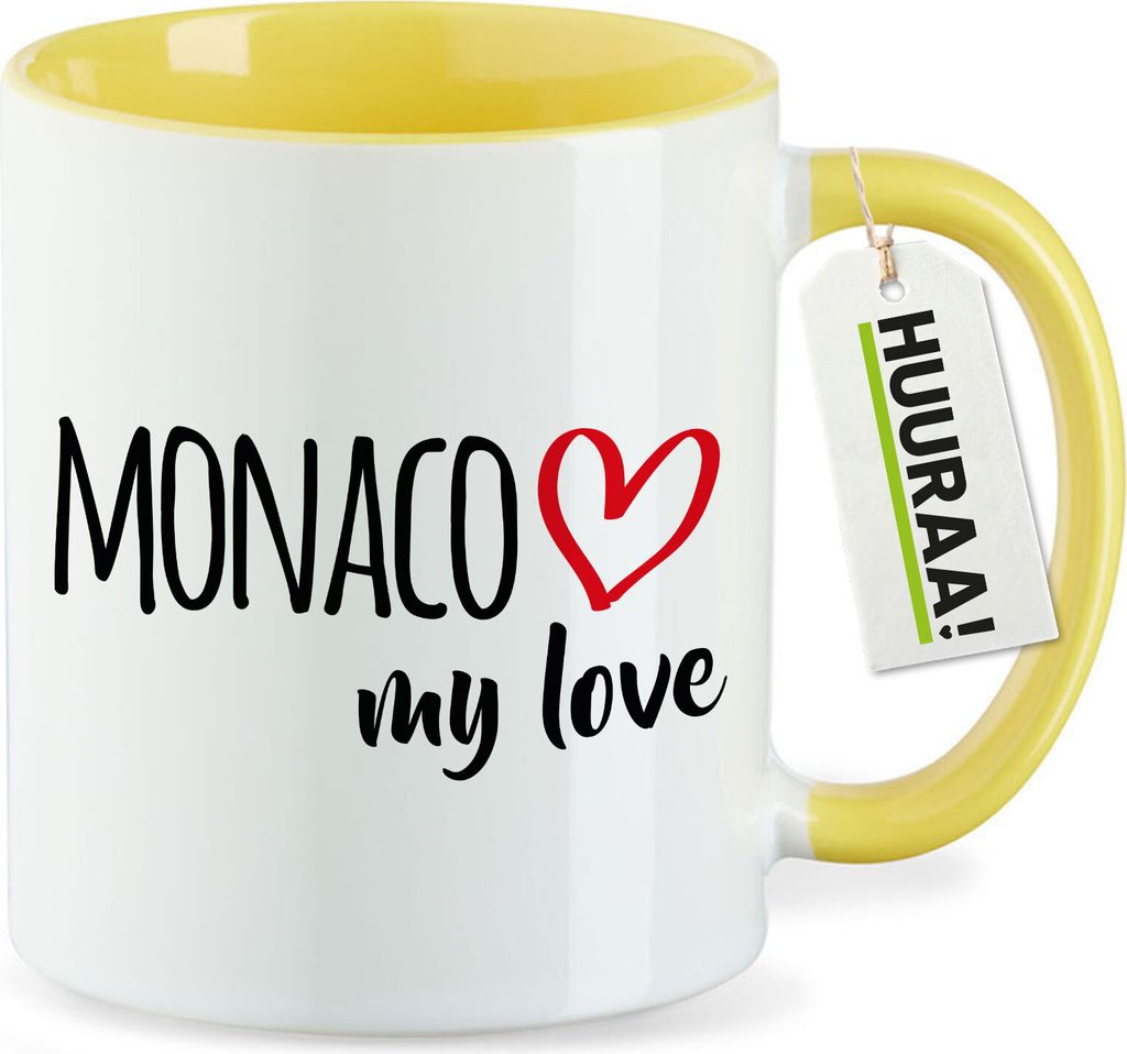 Huuraa Keramiktasse Monaco my love Geschenk 330ml Gelb Monaco Überraschung