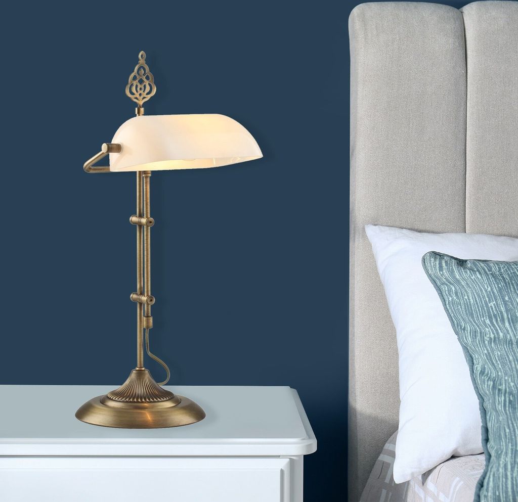 Opviq, ML- MLAUR, Weiß,Jahrgang, Schreibtischlampen, 56x30x20 cm, Metallkörper