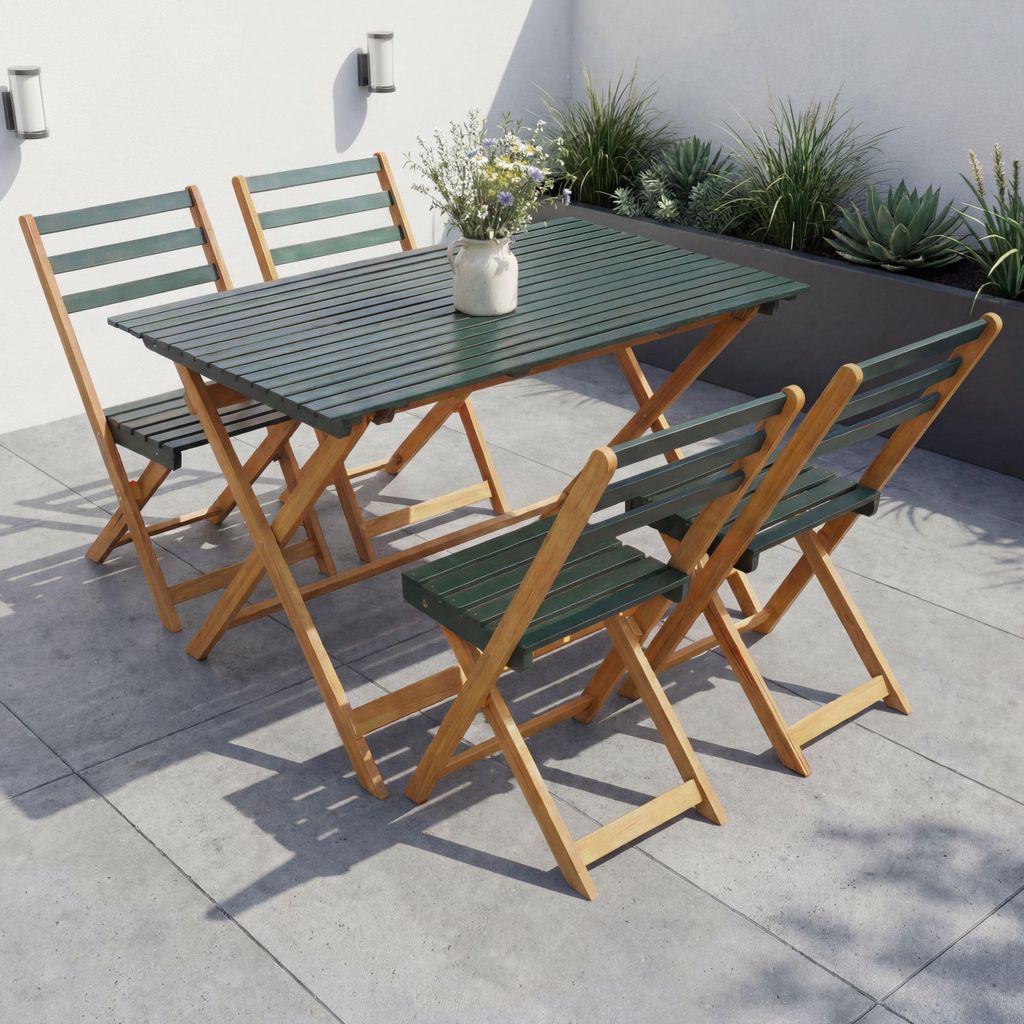 Garnitur HWC-P72, Sitzgruppe Gartenmöbel-Set Essgruppe 4x Stuhl Tisch, Akazie Holz klappbar natur-grün
