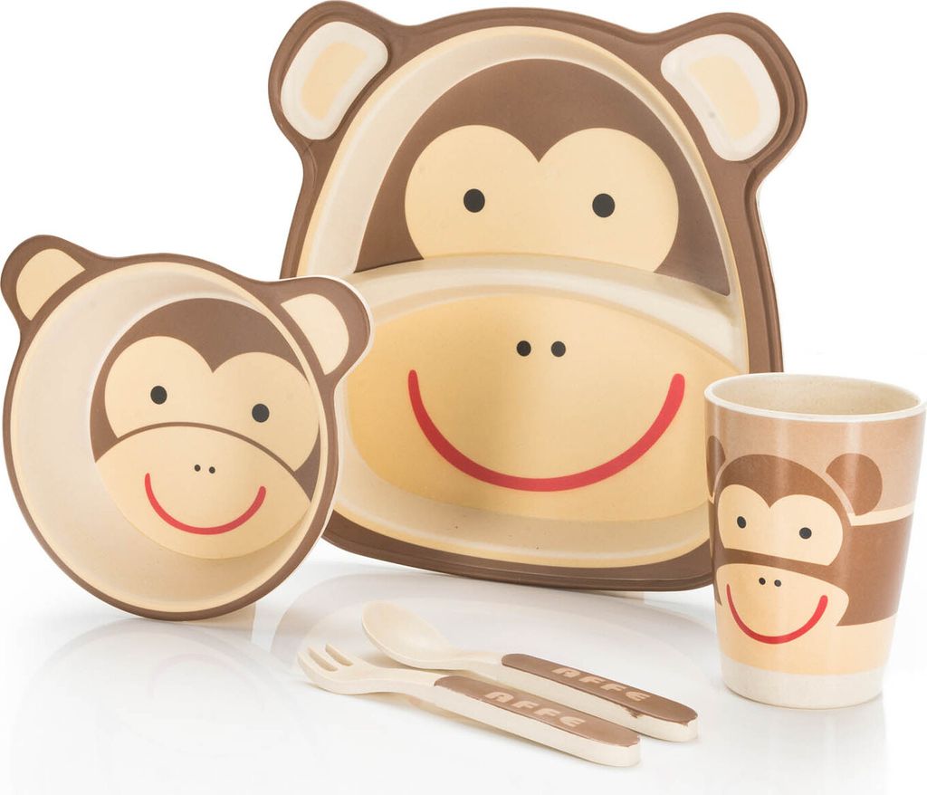 all Kids United Kindergeschirr Set Affe aus Kunststoff | Bruchfestes Babygeschirr & Lerngeschirr für Kleinkinder | Spülmaschinenfest