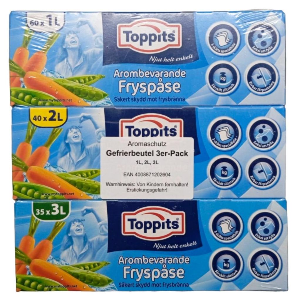 Gefrierbeutel 3er-Pack 60x1, 40x2 und 35x3 Liter Haushalt Produktbild 